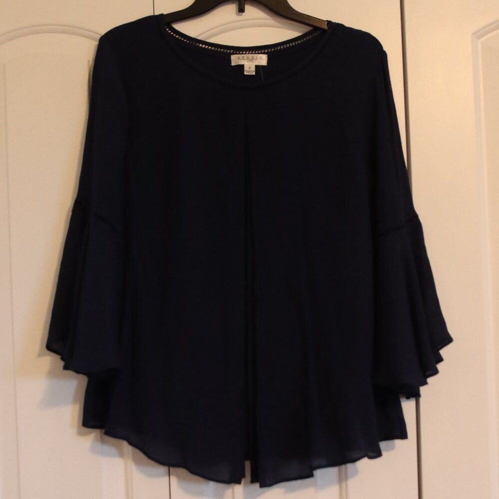 Studio JPR Bell Sleeve BOHO Gauze Peasant Top Flyaway Crinkle Shirt Size S NWT